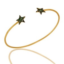 18K Yellow Gold Plated Sterling Silver Tsavorite Star Design Cuff Bangle Jewelry