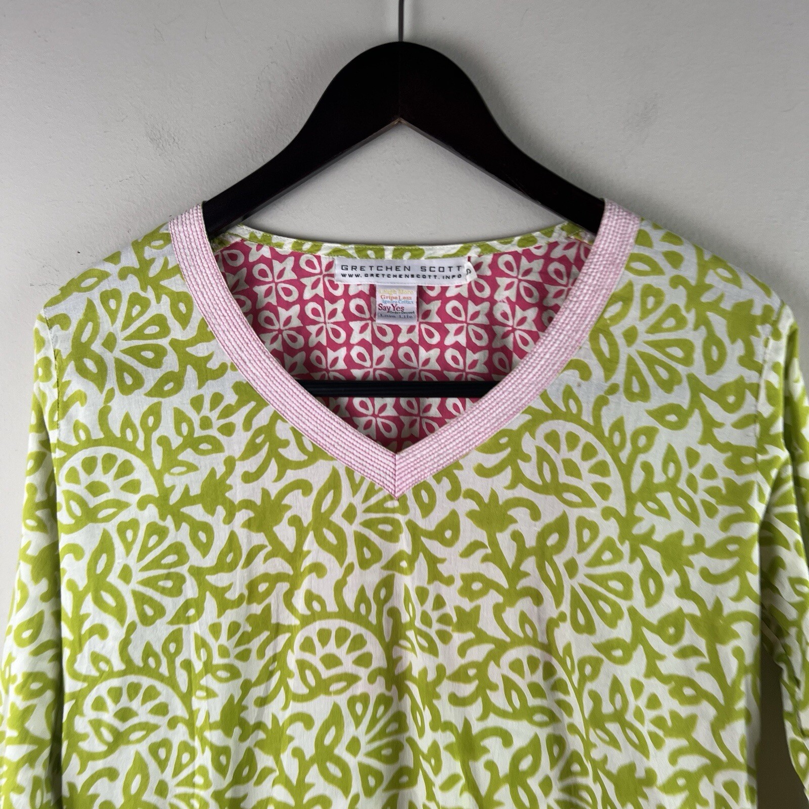 Gretchen Scott Top Split Neck Patterned Tunic Flo… - image 2