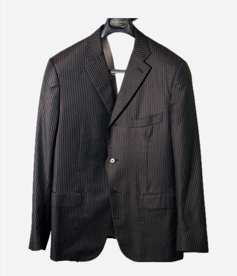 Isaia Dark Brown Pinstripe Sport Coat Blazer 54 IT 44 Wool 140’s EUC - Image 2 of 4
