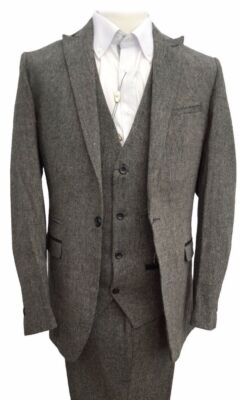 MARC DARCY 3 TLG TWEED ANZUG JACKE / HOSE / WESTE MASON - ANTHRAZITGRAU