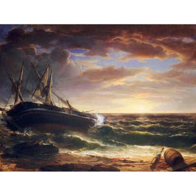 Asher Brown Durand American Stranded Ship altes Gemälde 12 x 16 Zoll gerahmter Druck