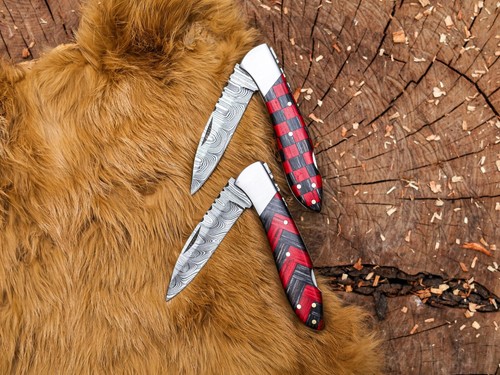 Custom hand forged Damascus steel folding pocket knife + sheath - Picture 73 of 74