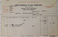 1911 The Haskins Glass Company Billhead Receipt Wheeling West Virginia B