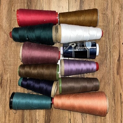 12 Big Spools Sewing Thread Polyester ASSORTED COLORS Vintage Pink Green Brown