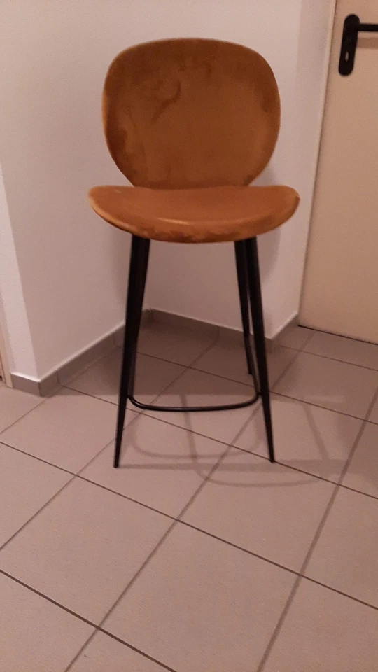 Bar-/Tresenhocker, gelber Samt + schwarze Metallfüße (2 Stück)