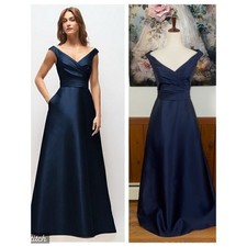 Elegant New Alfred Sung Navy Off-Shoulder A-Line Evening Gown