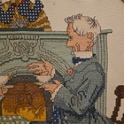 Vintahe  Cross Stitch Normand Rockwell Fireplace Cat Blue Roosters — photo 8