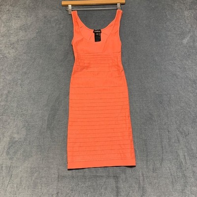 Bebe Bodycon Dress Womens Small Orange Scoop Neck Bandage Texture Back Cutout