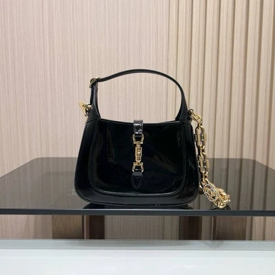 Gucci Jackie 1961 Hobo Tasche Medium Schwarz Leder Beige Innenfutter