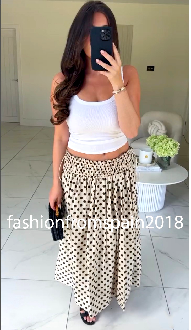 ZARA Mid Rise Polka Dot Midi Skirt in Ecru from ZW Collection-image