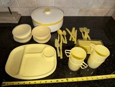 vintage plastic picnic set Pieces, likely from the mid-20th century.
