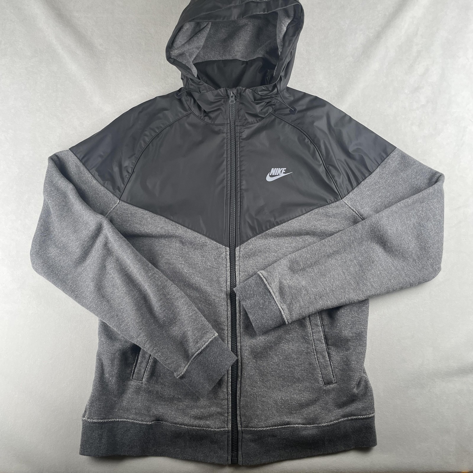 Nike Windrunner Hoodie Jacket Men L Gray Black Fleece Mix Full Zip NSW 616625071