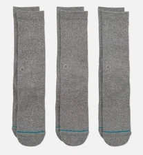 New Stance Icon Solid Color Cotton Crew Socks Heather Gray 3 PACK Grey Uni Sex