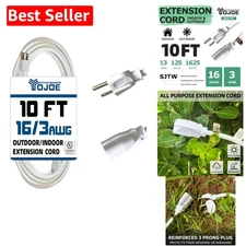 10 ft Heavy Duty Weatherproof Extension Cord, 3 Prong for Indoor & Outdoor Use