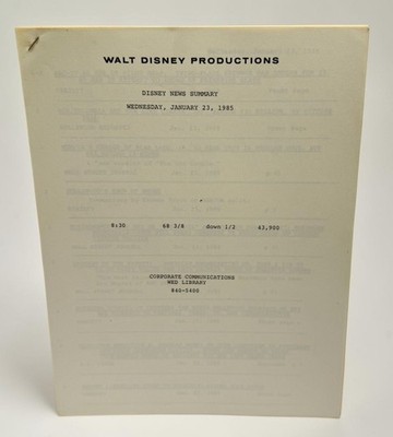 Walt Disney Productions Disney News Summary Jan 23 1985 Corporate Communications