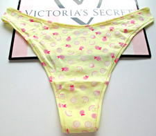VICTORIA'S SECRET PINK Cotton High Leg Thong Panty L Yellow Lemons FREE SHIP 4 