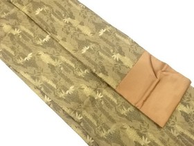 7759586: JAPANESE KIMONO / ANTIQUE NAGOYA OBI / SILK / WOVEN BAMBOO GRASS