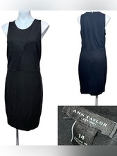Ann Taylor dress sz 14 Black Sleeveless ponte stretch Sheath office cocktail