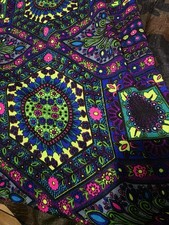 Vintage Neon Floral Barkcloth Maxi Skirt Handmade 1960s 1970s Boho Hippie Gypsy