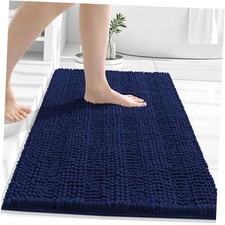 Chenille Striped Bathroom Rugs 24x16, Extra Thick and Absorbent 24" x 16" Navy