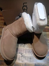Womens UGG Short Bailey Mixed Bow Chestnut Suede Sheepskin Boots Sz 7.0 NEW BOX