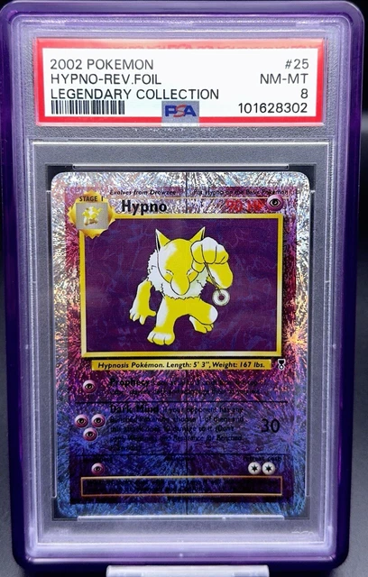 HYPNO 🌀 25/110 – POKEMON LEGENDARY COLLECTION REVERSE HOLO RARE (2002) – PSA 8