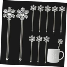 Chengu 12 Pcs Christmas Swizzle Sticks 7 Inch 3D Snowflake Glass Drink White