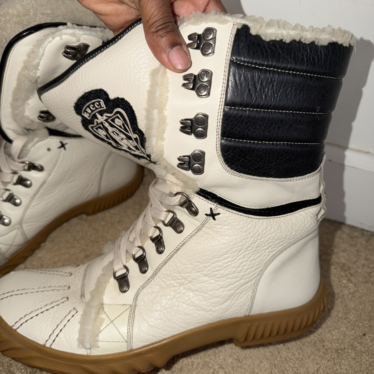 Gucci × Tom FordGUCCI Boots Leather Logo GG Shearling Hooked Snow 