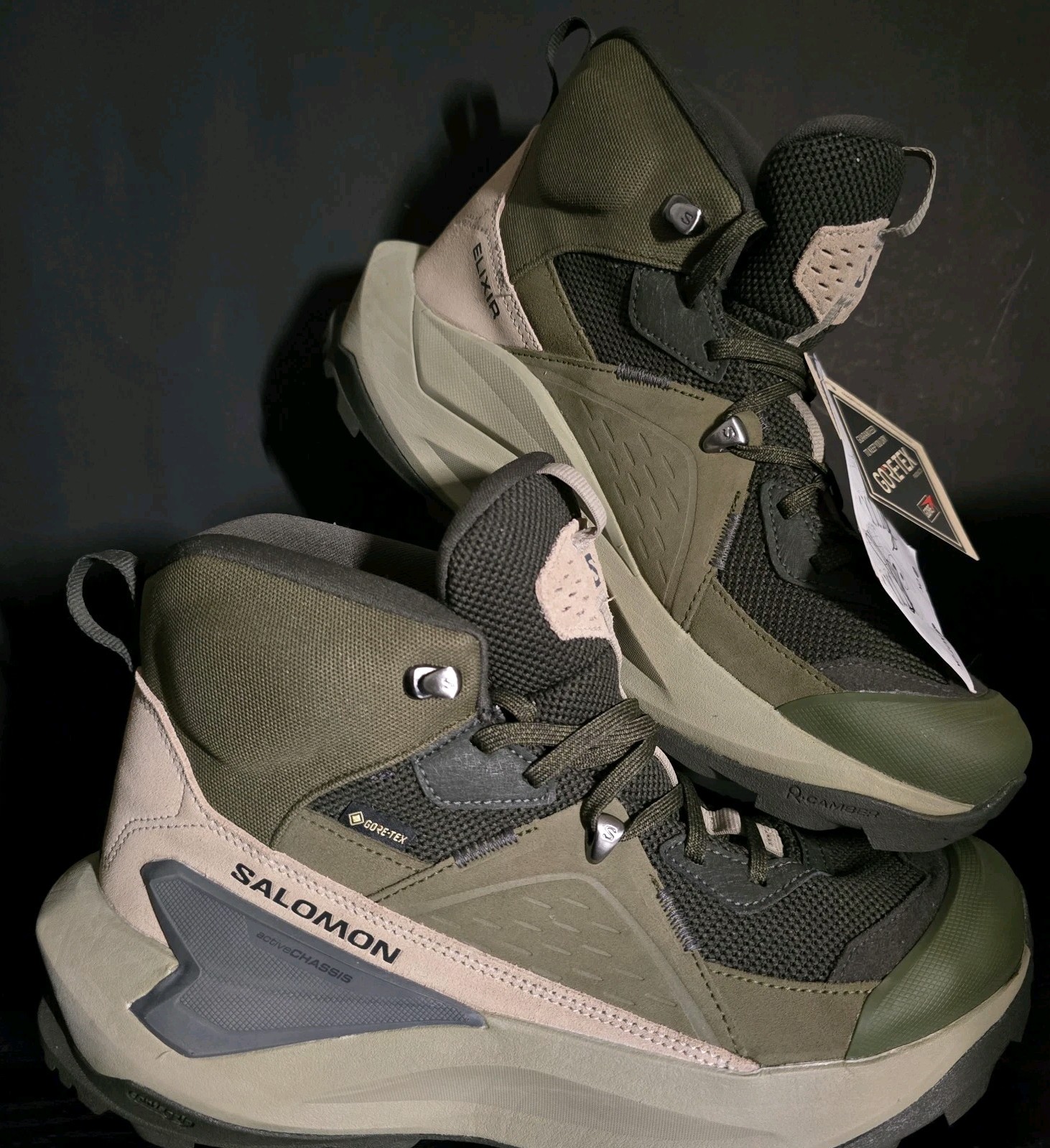 Stivali da trekking Salomon Elixir Mid Gore Tex da uomo taglia 8 5 torba cachi C. roccia nuova