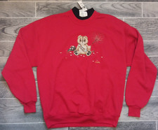 NWT Y2K 2000 Bear New Year Morning Sun Mens XL Red Ringer Sweatshirt USA Made