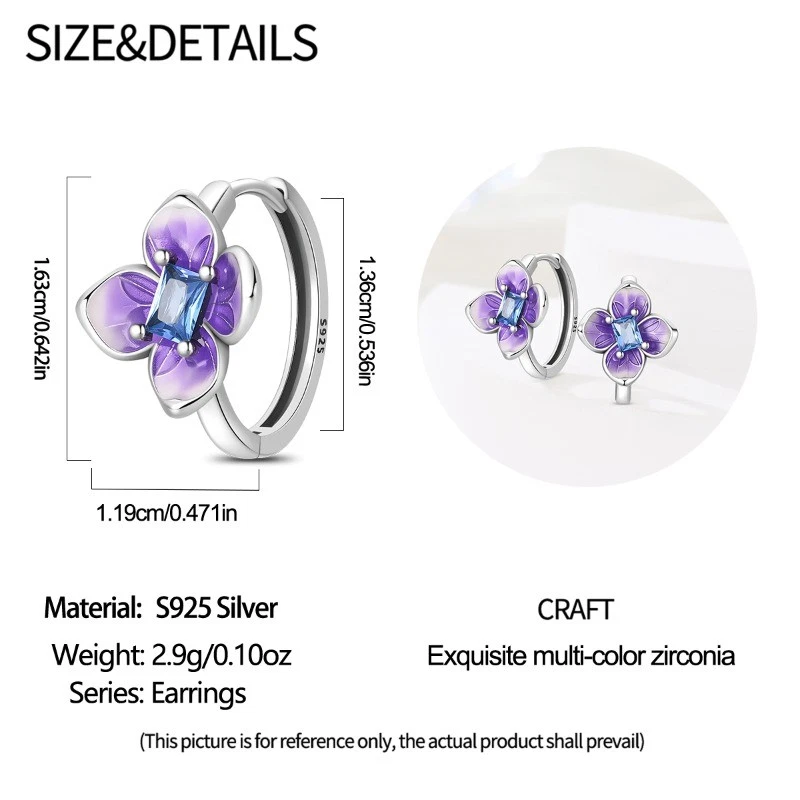 Pendientes tipo argolla PANDACH 925 plata esterlina elegantes flor huggie joyería para mujer Foto 3 de 4