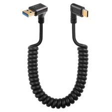 90 Degree Down Angle USB C Spring Cable, 5Gbps, Retractable, USB3.0, Charger