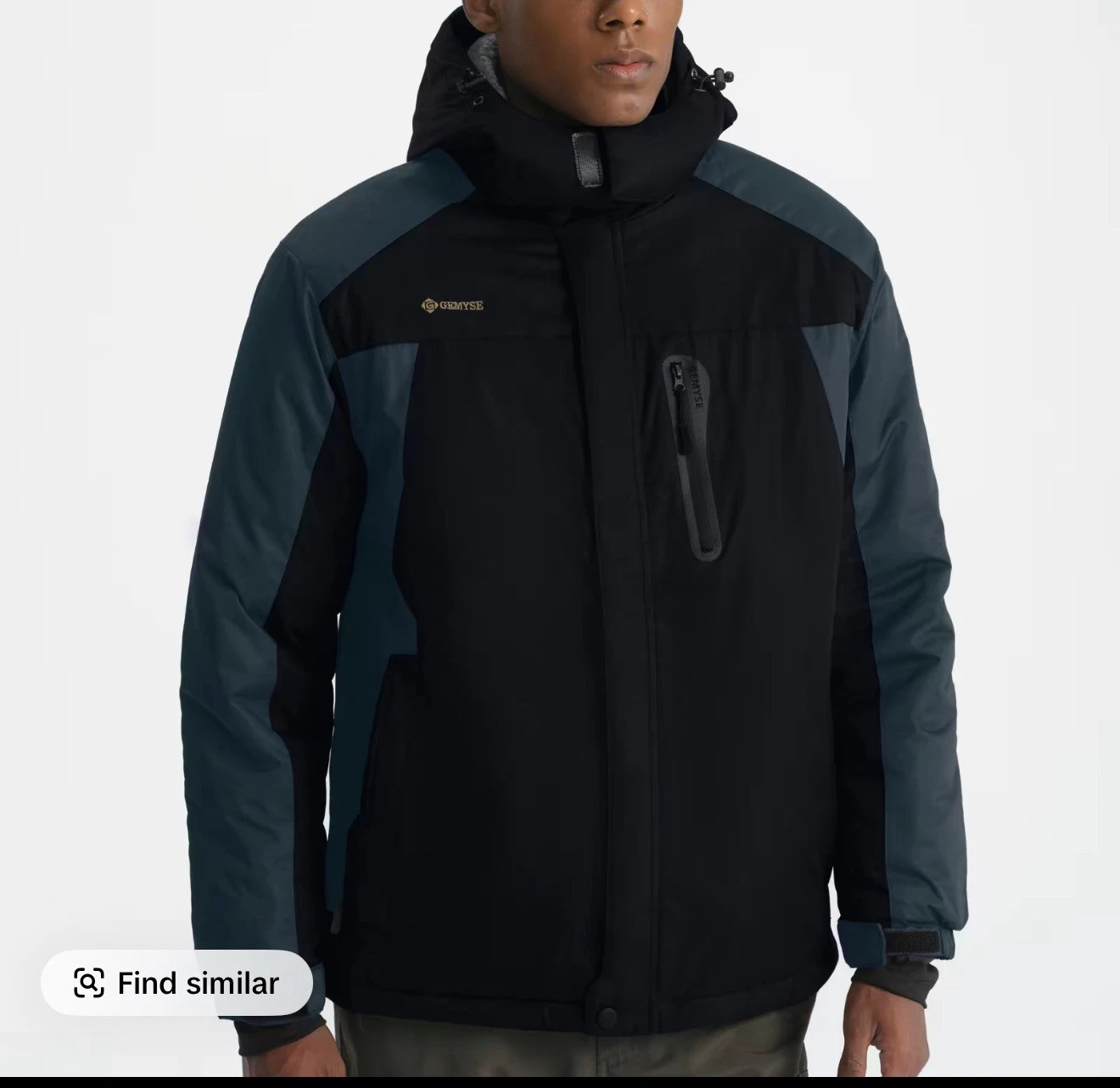 Gemyse Coat Mens small Black Full Zip Hooded Fleece Lined Pockets Logo Snap