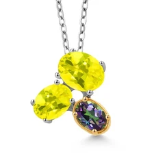 925 Silver and 10K Yellow Gold Canary Mystic Topaz and Green Mystic Topaz