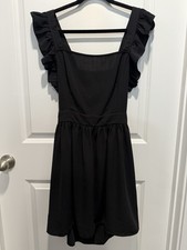 Black Ruffled Black Dress XL X-Large Open Back Party Cocktail Sexy Tied Holiday