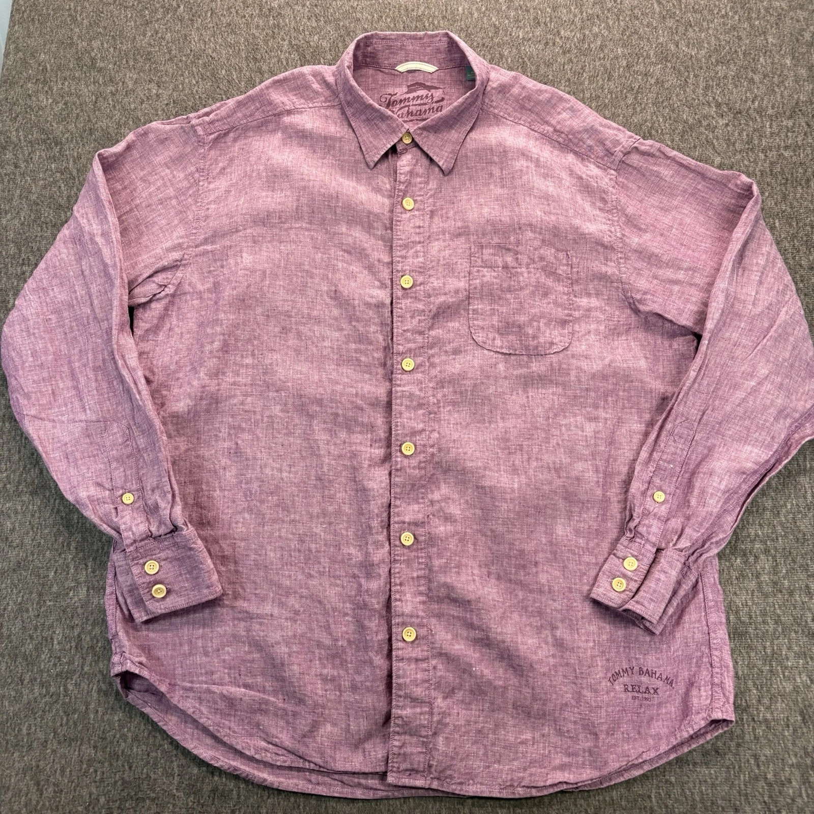 Tommy Bahama Shirt Mens XL Purple Linen Long Sleeve Button Up Relaxed Fit