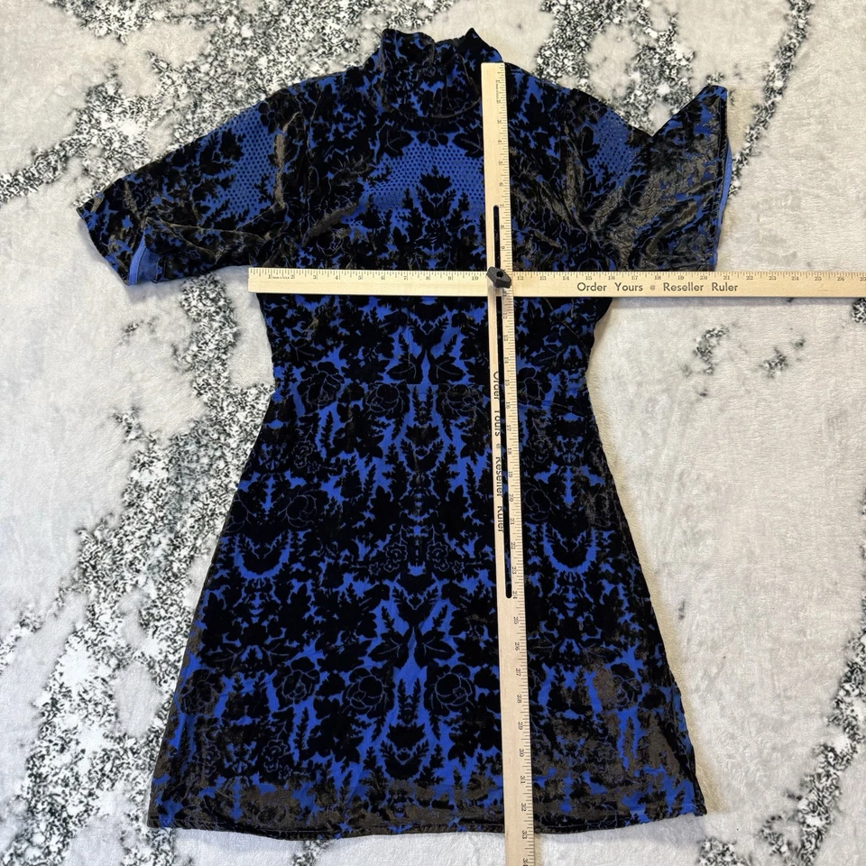 Vestido Anthropologie Mujer Talla 2 Azul Cuello Simulado Terciopelo Burnout Mini Espalda Abierta Foto 3 de 4