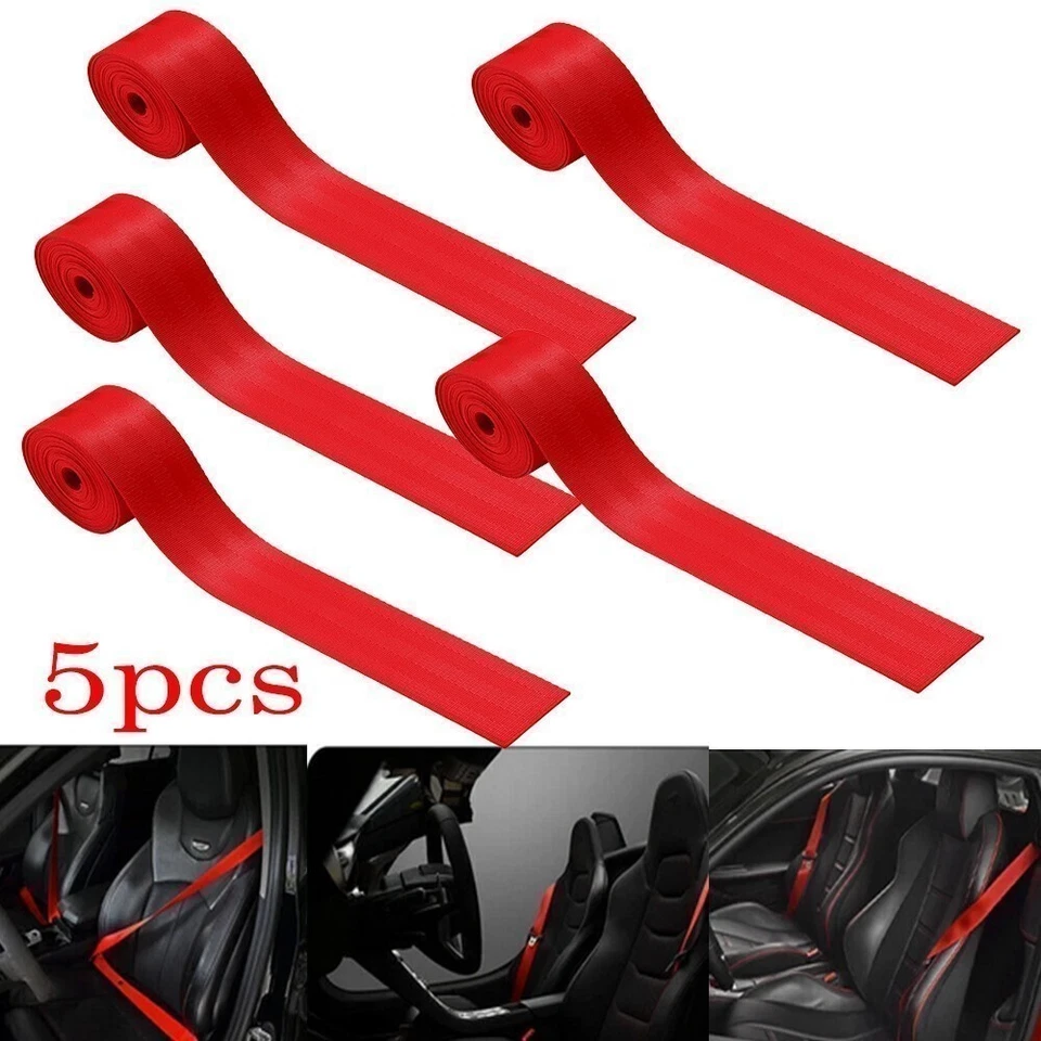 Arnés 5 PIEZAS Universal Rojo 360cm 3 Puntos Auto Carreras Coche Seguridad Retráctil Vuelta Foto 3 de 4