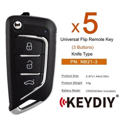 5x KEYDIY KD NB21-3 Universal Flip Remote Key 3 Buttons Knife Type for KD-X2/X4