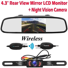 Wireless Backup Camera Waterproof Parking System + 4.3" Car LCD Mirror Monitor