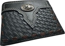 Western Stakes Leather Wallet Basketwave Cowboy Horses Stallion Concho Cowhide