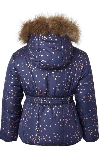 Rothschild Girls Navy Foil Print Heart Puffer Hood Zip Pockets Jacket Size 5/6 - Picture 2 of 10