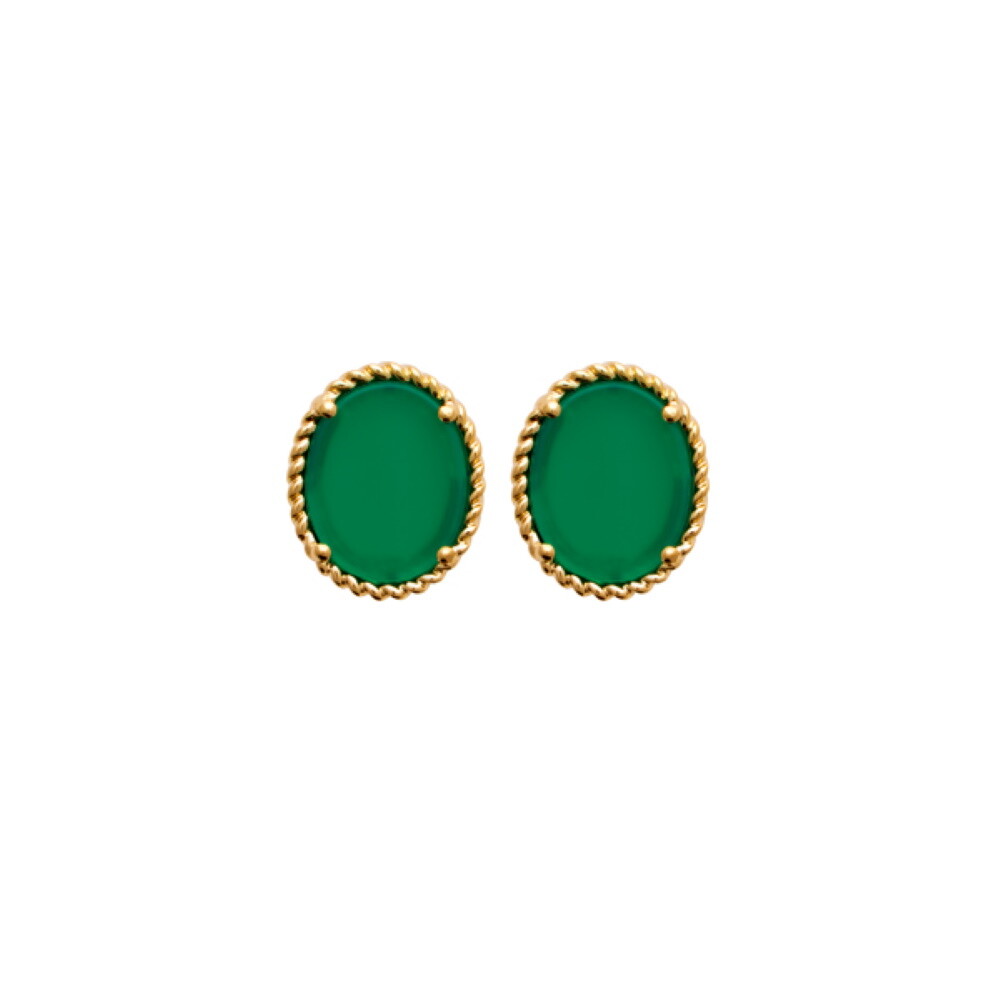 Boucles d'oreilles perles agate verte en plaqué or 750/000 pour femme