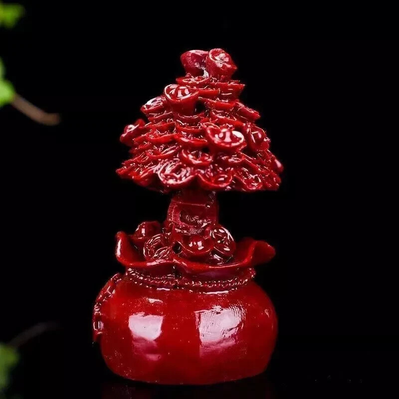 Top Natural cinnabar quartz Hand Carved Crystal tree Carving healing