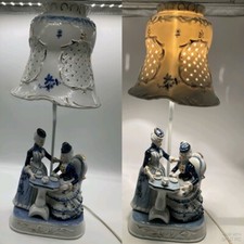 VINTAGE THE LEONARDO COLLECTION PORCELAIN BLUE WHITE TWO LADIES AND A TEA PARTY