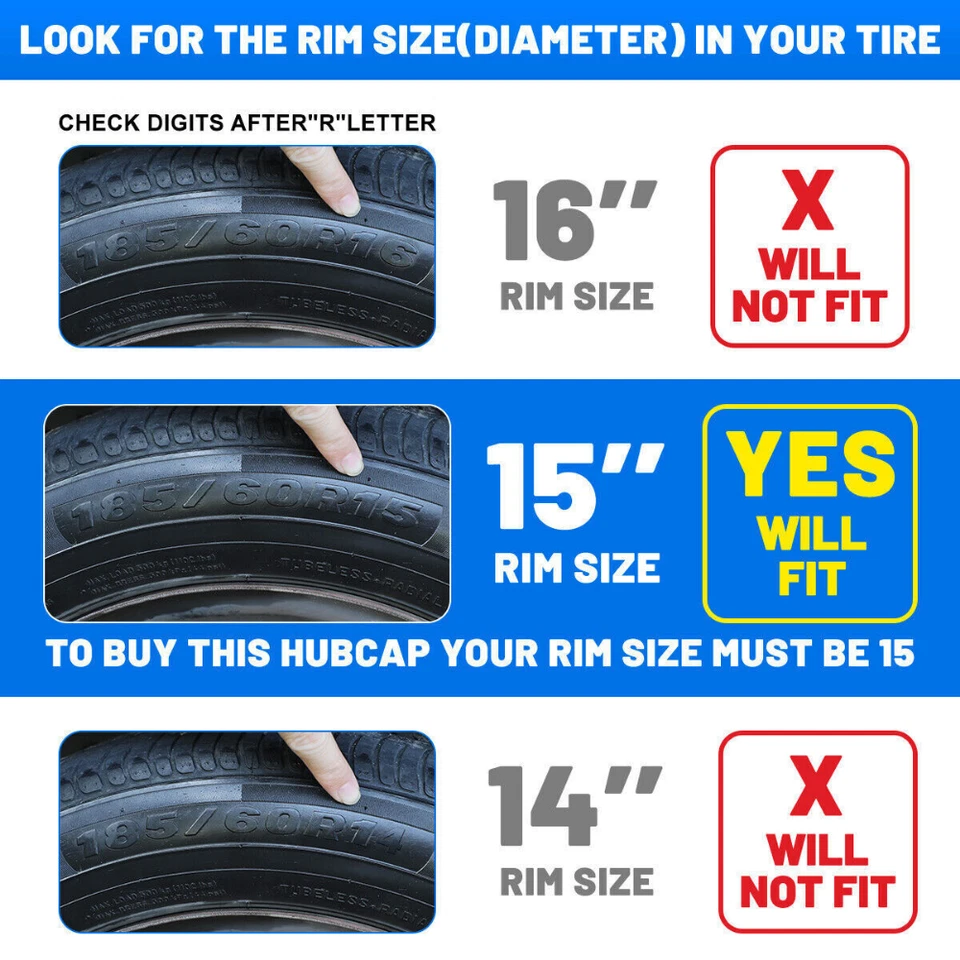 15" inch Hubcaps Wheel Rim Covers Snap On Silver R15 For Toyota Yaris 2009-2023 Foto 4 de 4