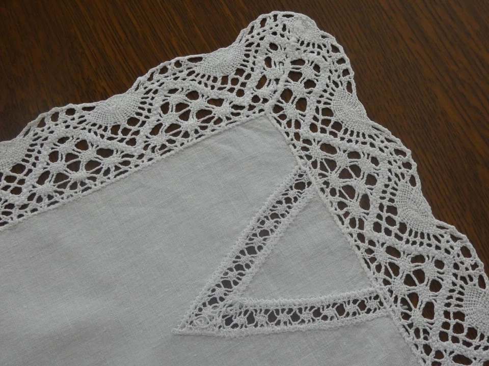 LINGE ANCIEN Napperon FAIT MAIN Rectangulaire Blanc COTON DENTELLE 37cm X 25cm - Photo 3/4