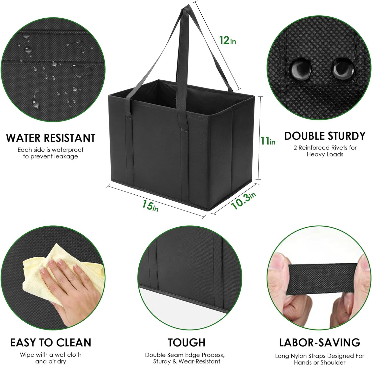 3 Pack Reusable Grocery Bags, Foldable Washable Insulated Shopping Bags