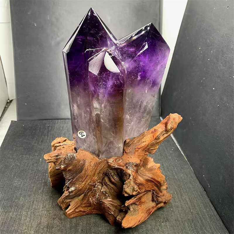 4.33LB Natural Amethyst Quartz Crystal Rough Polishing Wand with Stand for Reiki