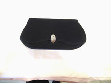Garay navy blue wool blend clutch, flip lock, hand strap, c. 1960s